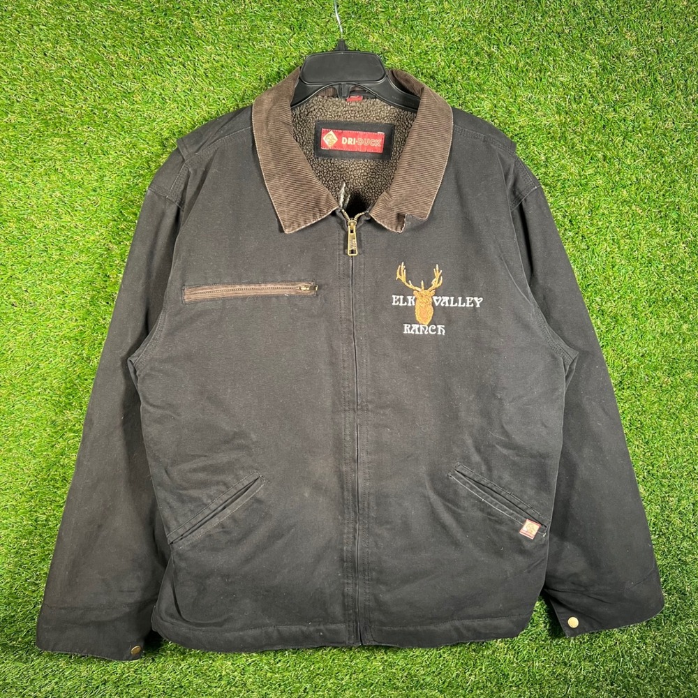 Dri-Duck Mens Black Canvas Sherpa Lined Work Jacket Elk Valley Ranch Large